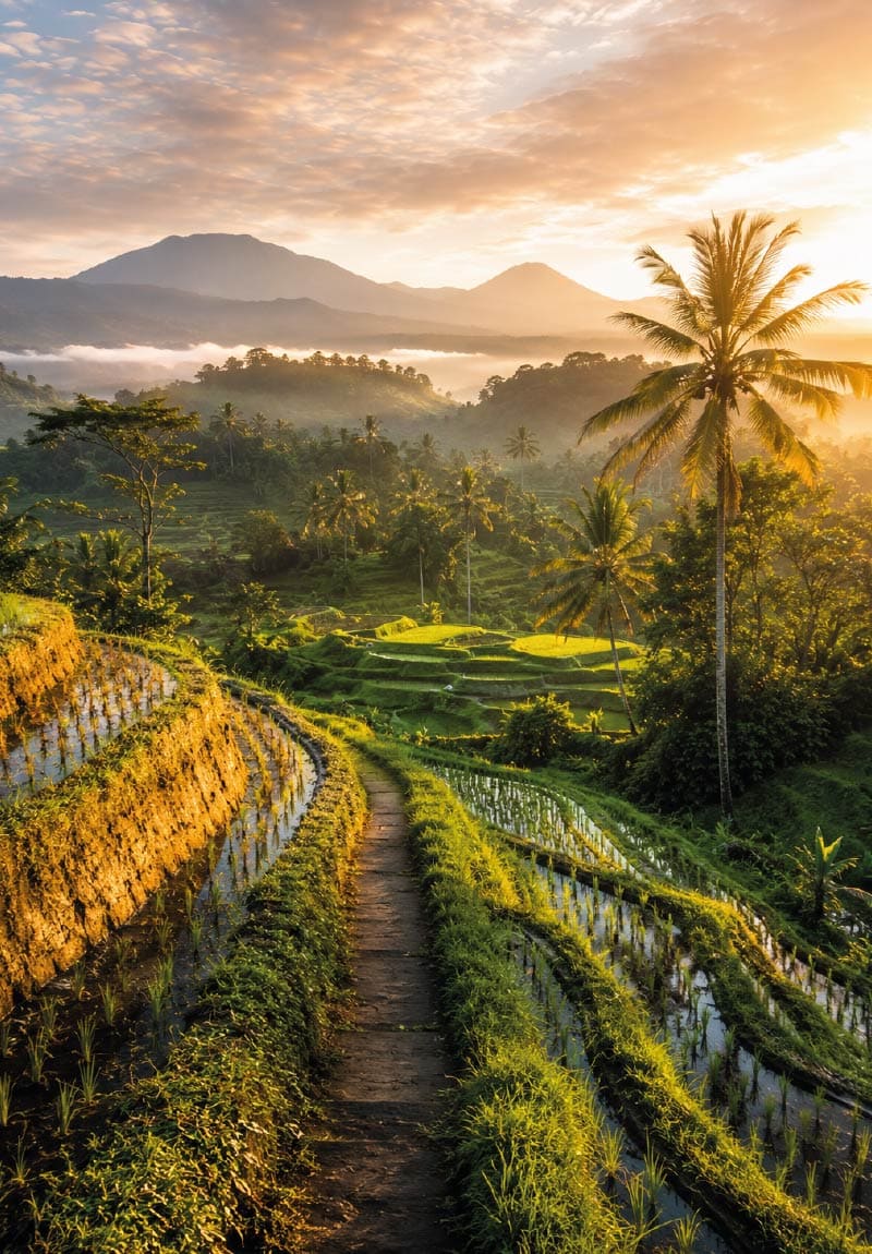 Terrazas de arroz verdes en Jatiluwih durante un viaje por Bali